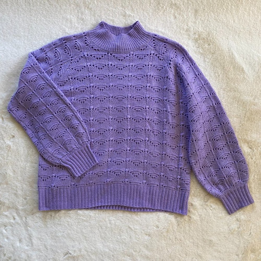 Purple Pointelle Mock Neck Sweater, size Large, NEW w/tags